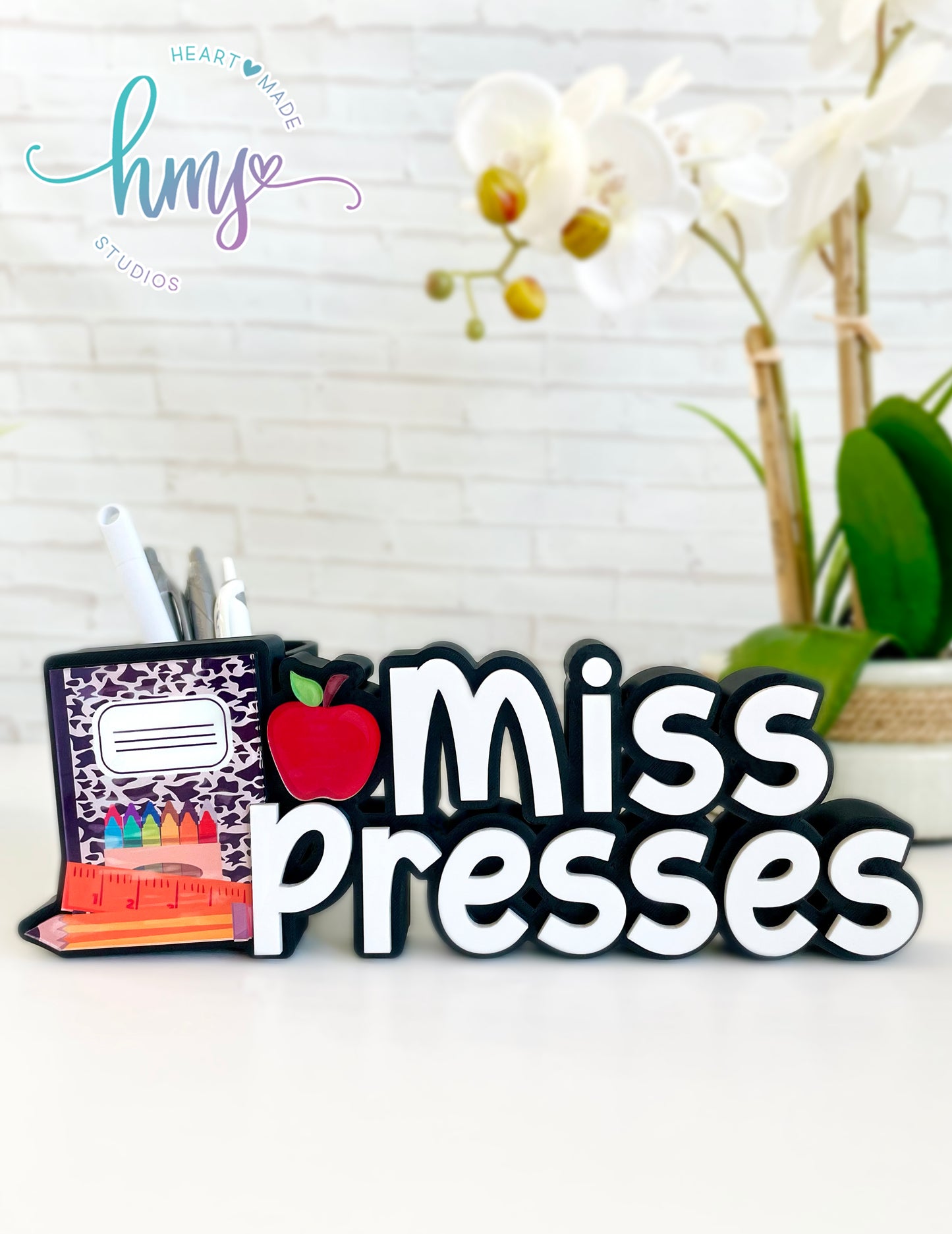 Personalized 3D Teacher Name Plate with Pen Holder