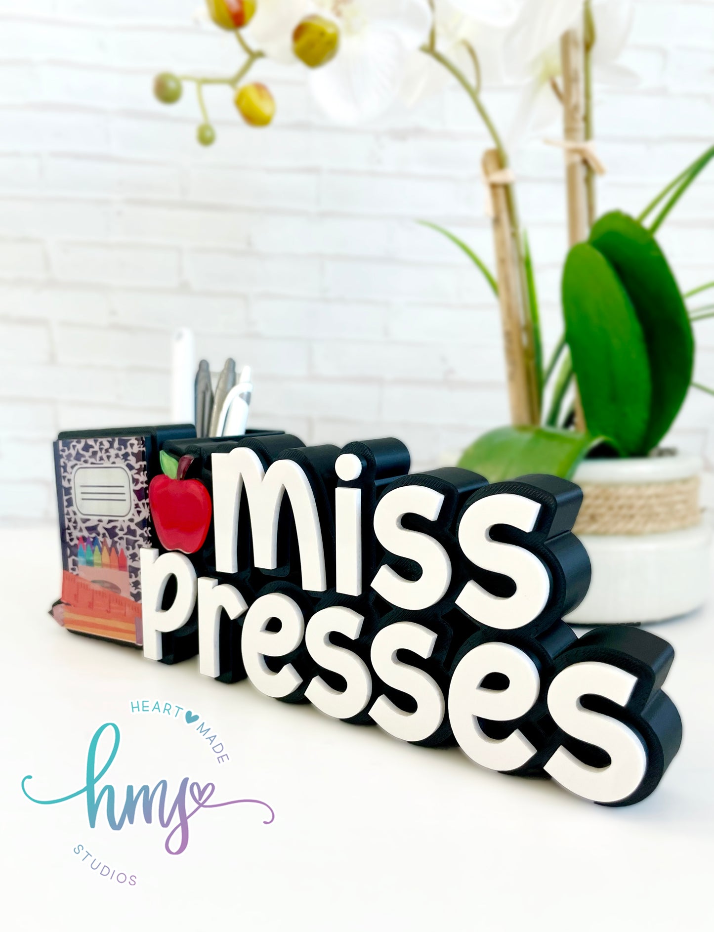 Personalized 3D Teacher Name Plate with Pen Holder