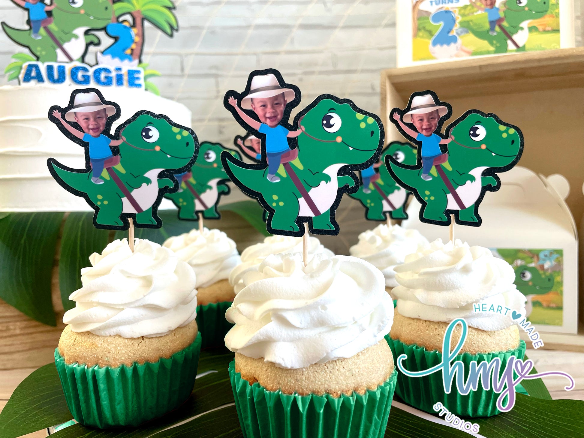 Personalized Dinosaur Cupcake Toppers