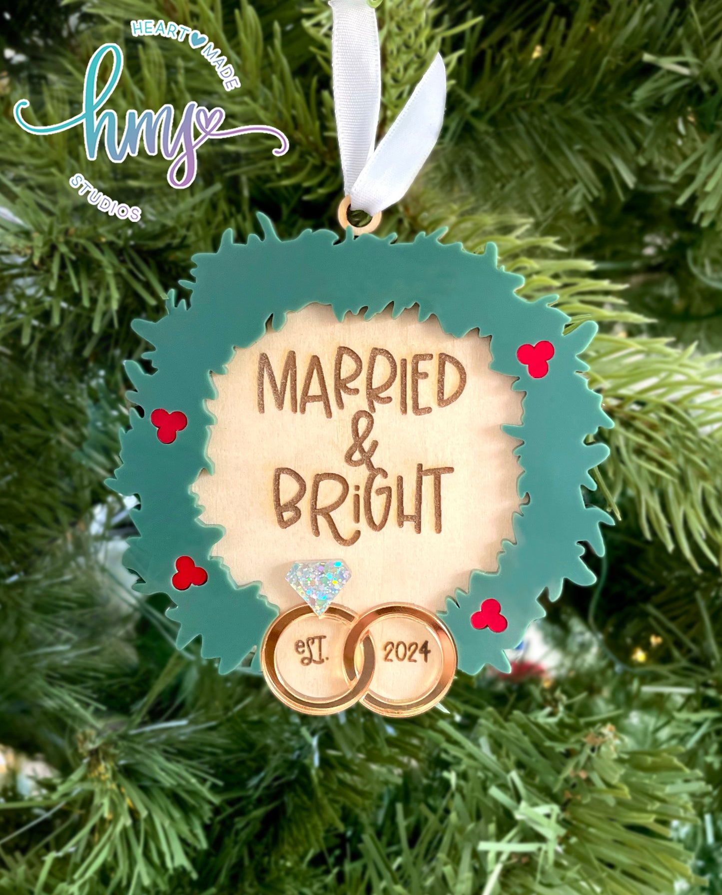 Newlywed Ornament,Married and Bright Ornament,Ornament for Newlyweds