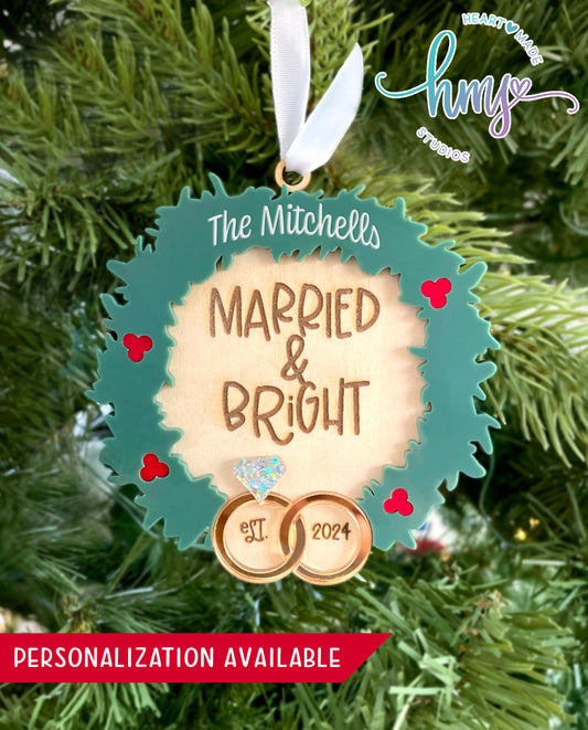 Newlywed Ornament,Married and Bright Ornament,Ornament for Newlyweds