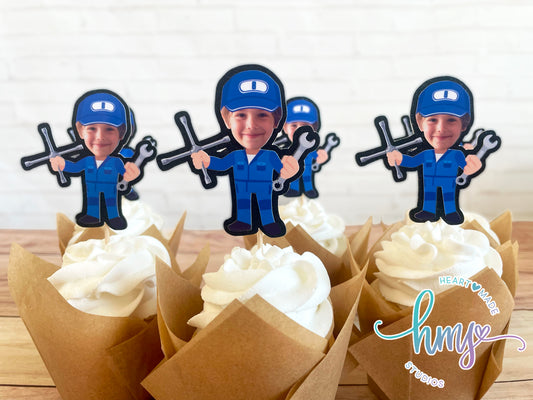 Personalized Mechanic Cupcake Toppers