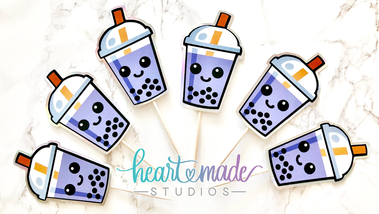 Boba Cupcake Toppers, Bubble Tea Cupcake Toppers