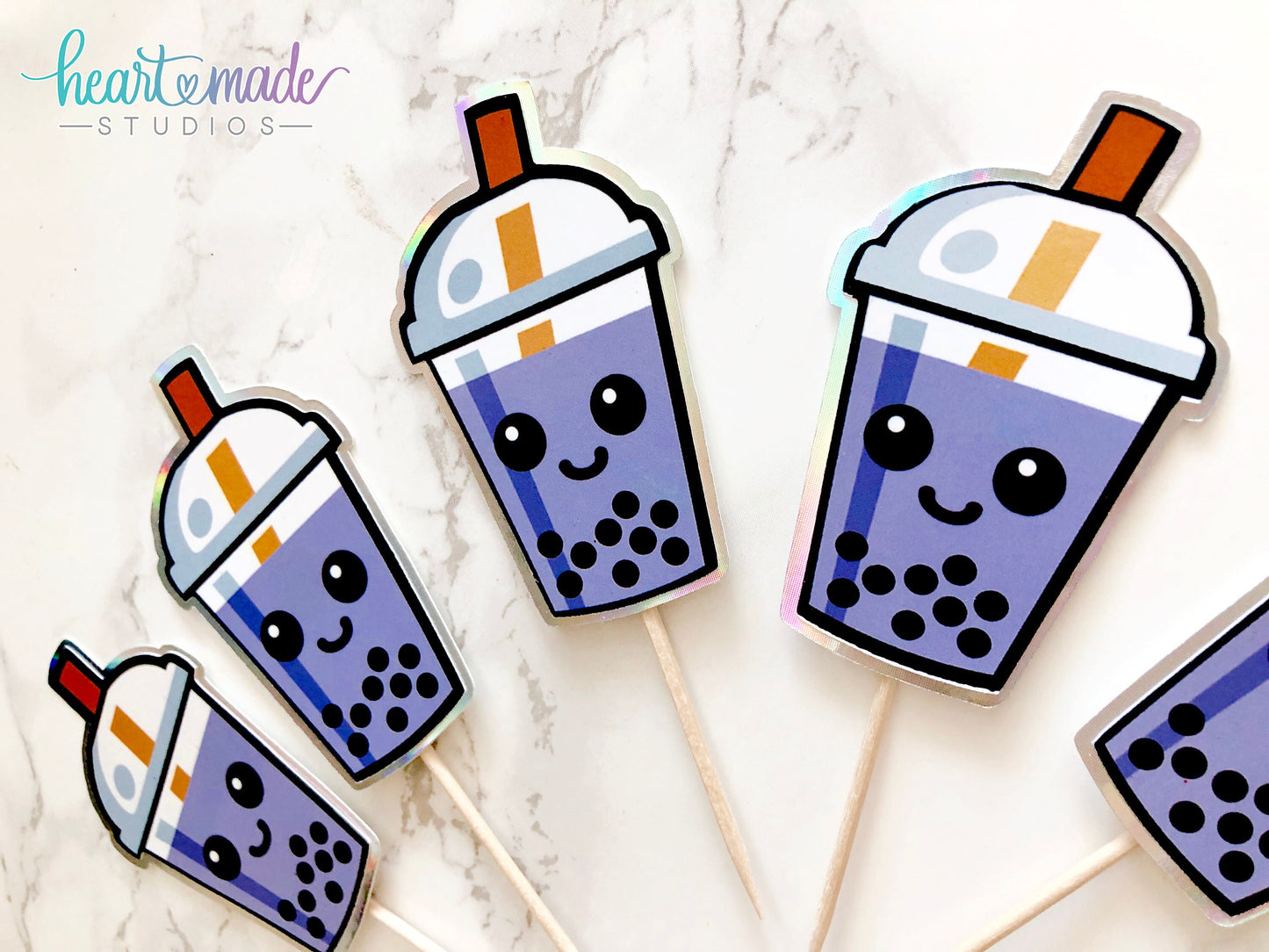 Boba Cupcake Toppers, Bubble Tea Cupcake Toppers