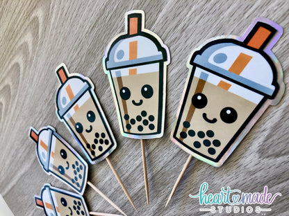 Boba Cupcake Toppers, Bubble Tea Cupcake Toppers