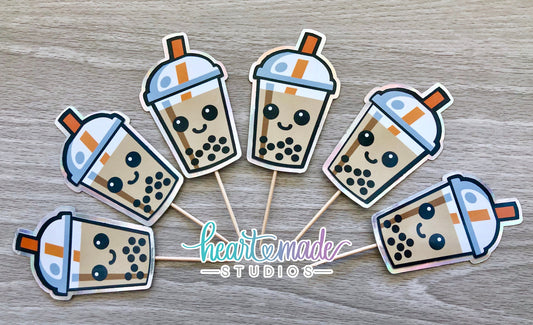 Boba Cupcake Toppers, Bubble Tea Cupcake Toppers