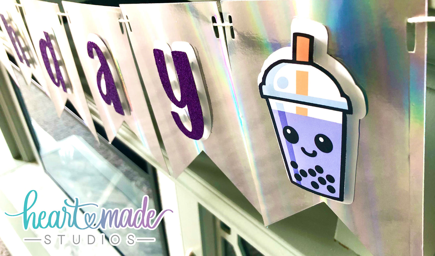 Boba Milk Tea Birthday Banner, Bubble Tea Banner