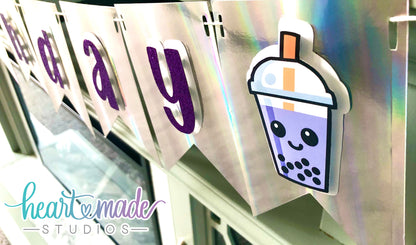 Boba Milk Tea Birthday Banner, Bubble Tea Banner