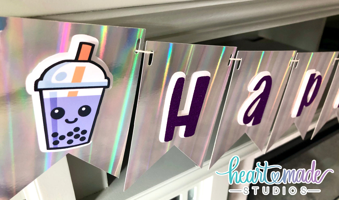 Boba Milk Tea Birthday Banner, Bubble Tea Banner