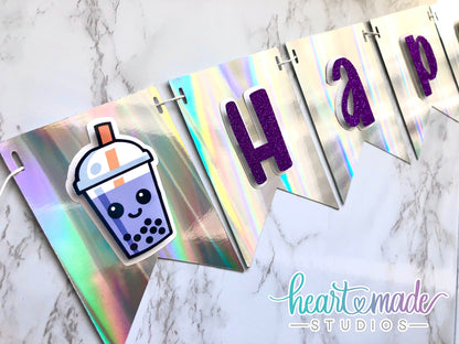 Boba Milk Tea Birthday Banner, Bubble Tea Banner