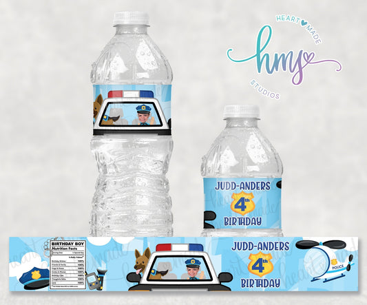 Police Water Bottle Labels, Birthday Water Bottle Labels